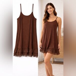 Southern Grace Chocolate Lace-Hem Slip Chemise Underlay 2XL dark academia Boho